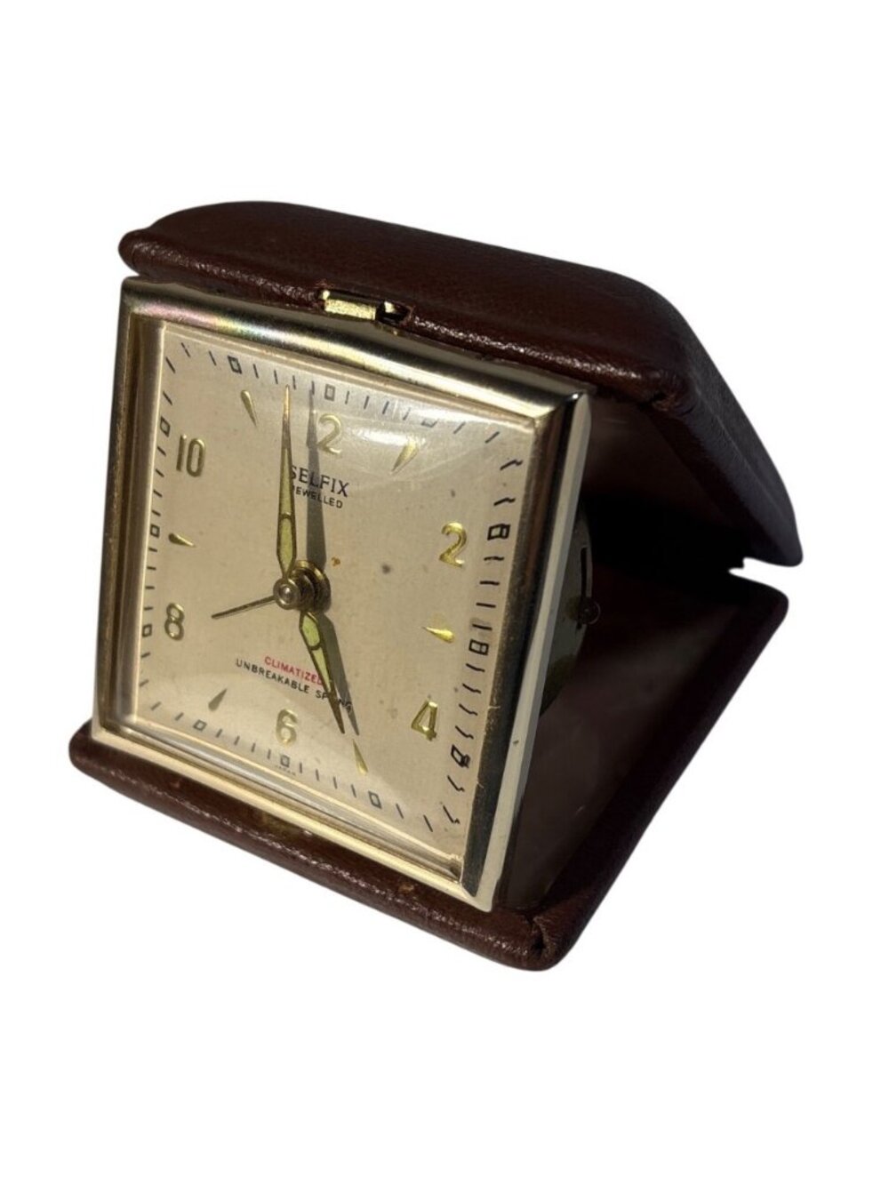 Selfix Travel Alarm Clock Climatized Unbreakable Spring Jewelled Brown Foldable